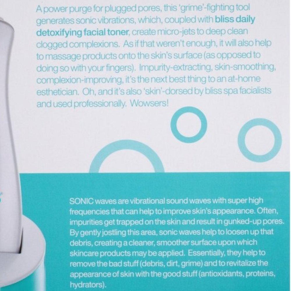 BLISS 2pc SET "PORE"-FECTOR SONIC FACE SKIN CLEANSING TOOL & TONER**NEW IN BOX! - Picture 7 of 9